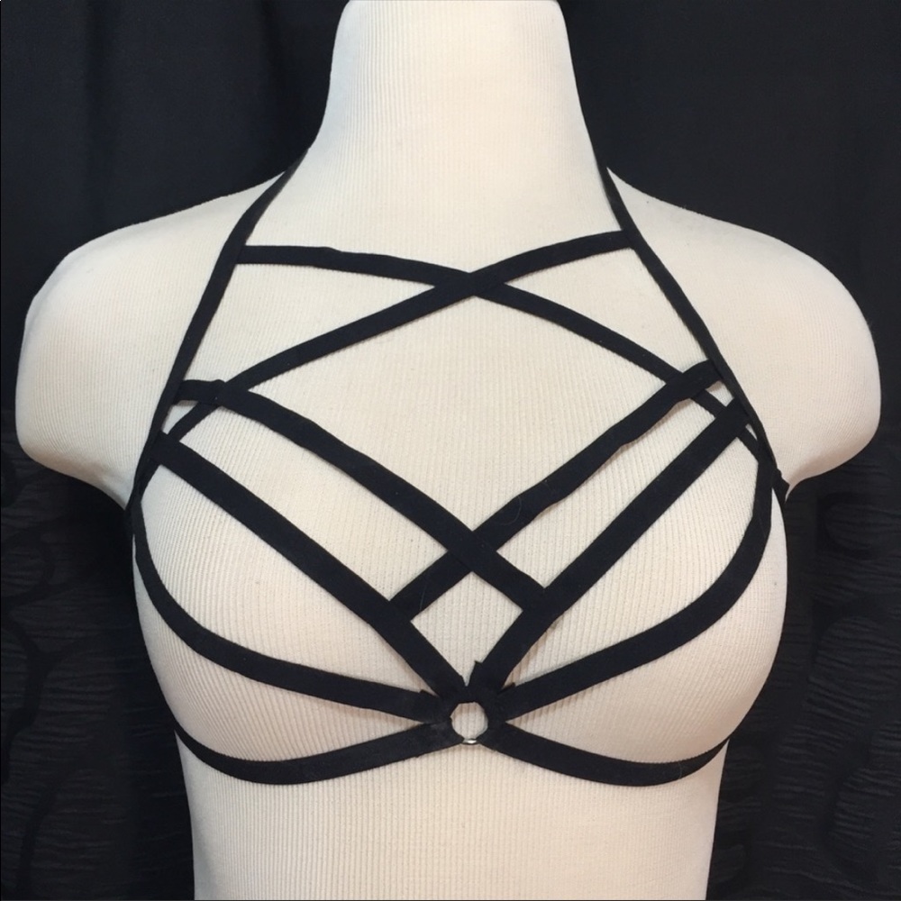 New harness caged bra black small bondage strapy S/M